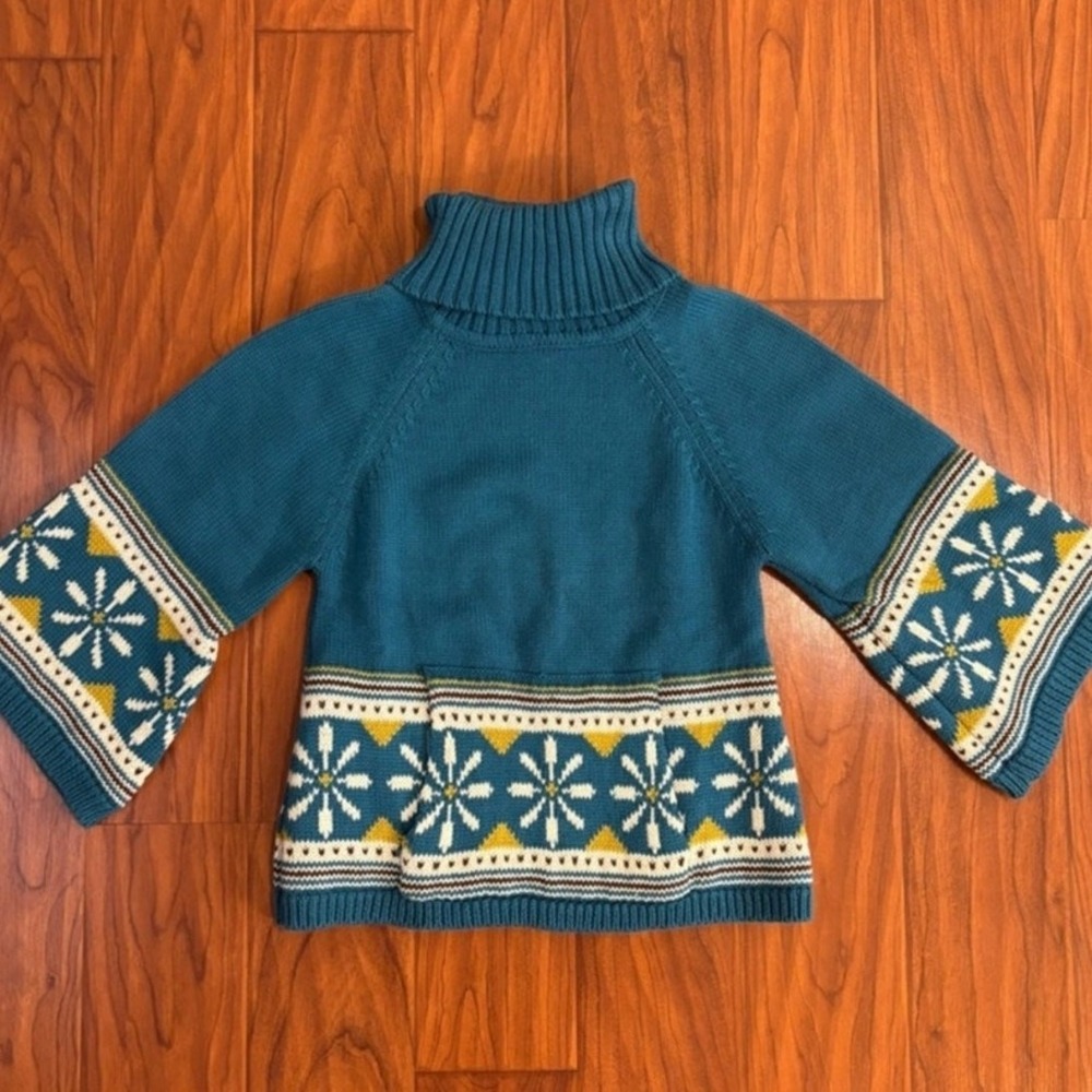 Tea Collection Fair Isle Knit Turtleneck Sweater Kids 4T Blue Bell Sleeves